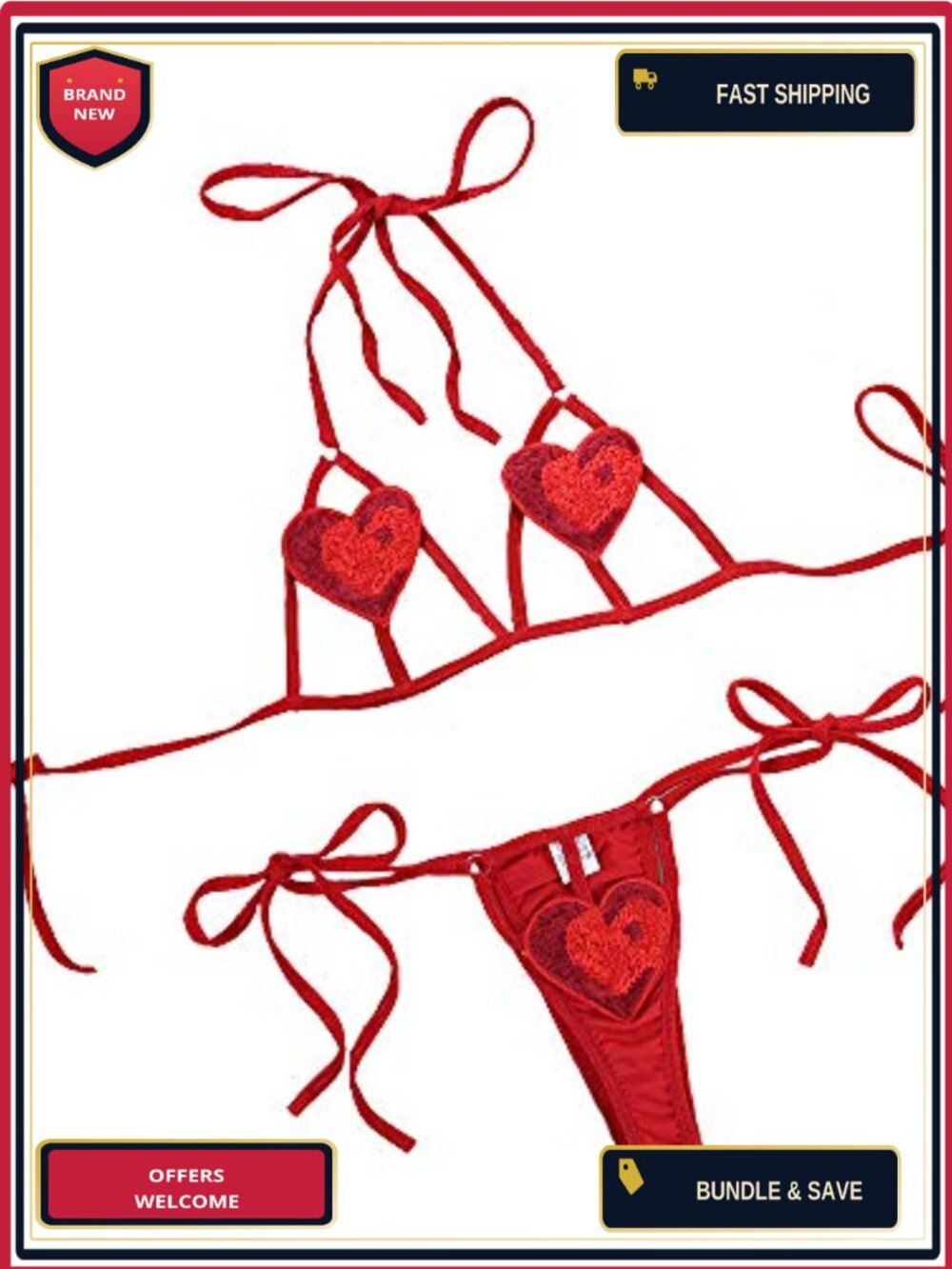 Sexy Lingerie Set Halter Bralette Knot Panty Heart Design